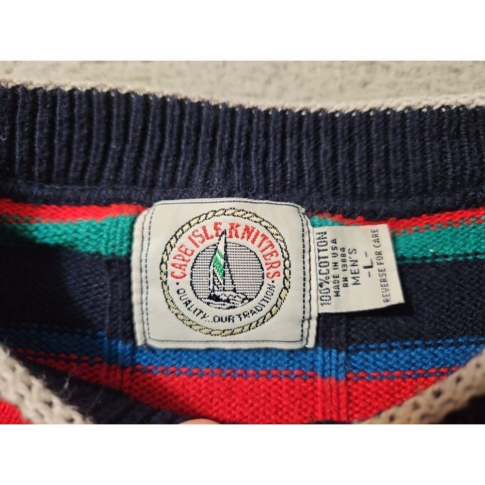 Cape‎ Isle Knitters Men's Large Sweater Vintage Color Block Large Chunky 90s - Picture 3 of 7
